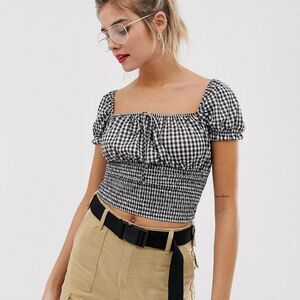 Bershka Gingham Cropped Top Black